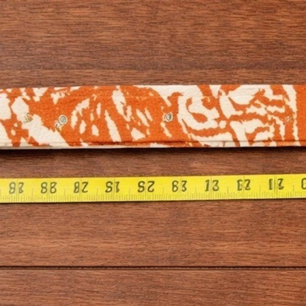 Vintage Abstract Print Fabric Belt Orange Cream ivory buckle Boho 22-28